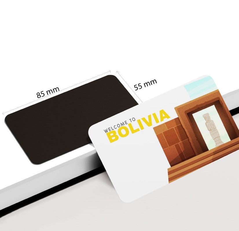 dhcrafts Rectangular Rubber Fridge Magnet / Magnetic Card Multicolor Bolivia Design Pack of 1 (8.6cm x 5.4cm)